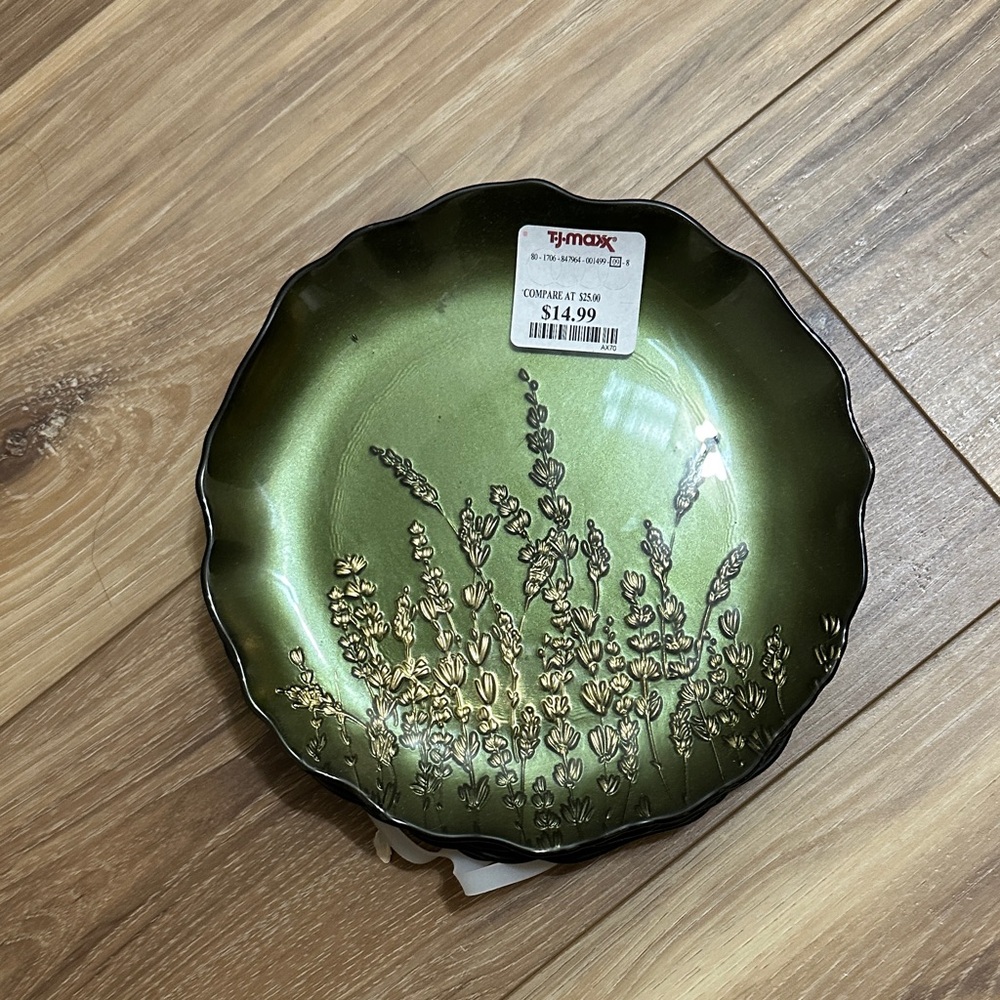 Green Floral Embossed Decorative Dish